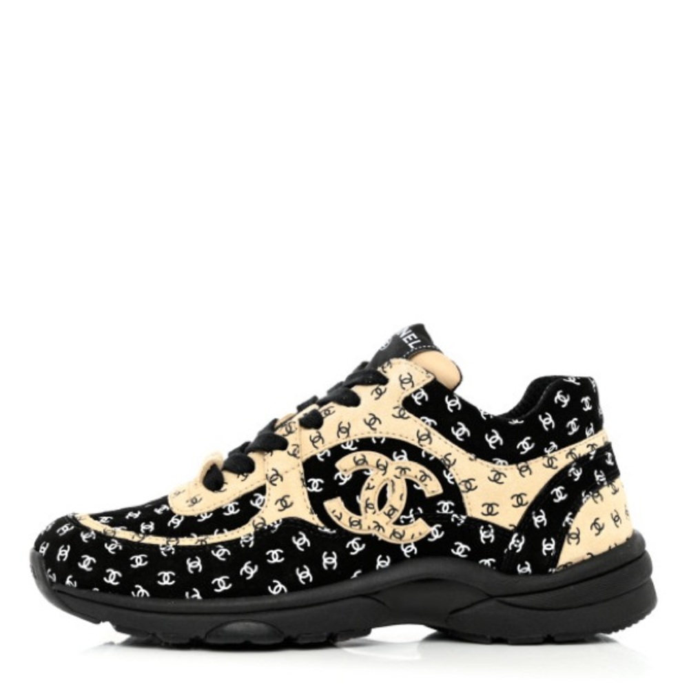 CHANEL Nylon Suede Calfskin Printed CC Sneakers - Picture 3 of 10